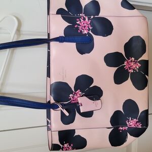 Kate Spade Pink and Navy Blue Floral Tote Bag